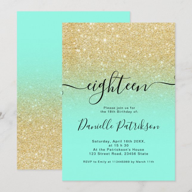 Invitation Chic or parties scintillant scintille mint ombre d (Devant / Derrière)