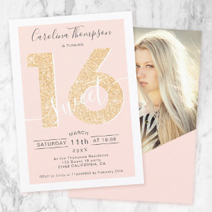 Invitation Chic or parties scintillant script blush Sweet 16 