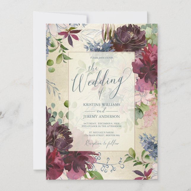 Invitation Chic or Rose d'aquarelle couleur  Floral Mariage (Devant)
