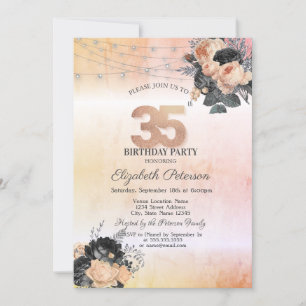 Invitation Chic Orange Rose Lights 35e anniversaire