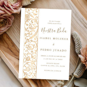 Invitation Chic Orné Floral Blanc Or Notre Mariage Mariage