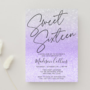 Invitation Chic Pailleté Violet Argent Sweet 16