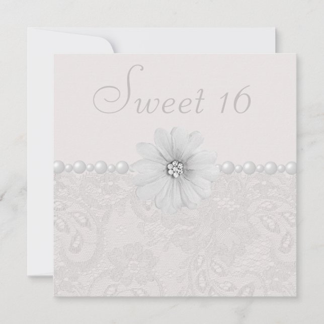 Invitation Chic Paisley Lace, Fleurs & Perles Sweet 16 (Devant)