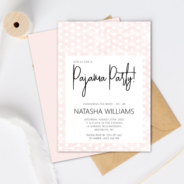Invitation Chic Pajama Party Pastel Pois roses (Créateur téléchargé)