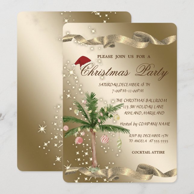 Invitation Chic Palm Christmas Tree Corporate Christmas Party (Devant / Derrière)