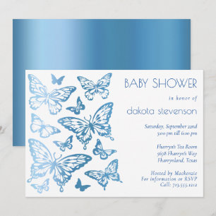 Invitation Chic papillon Classic Blue Shine Baby shower