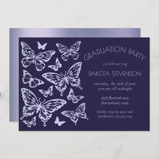 Invitation Chic papillon | Lavender Violet Graduation (Devant / Derrière)