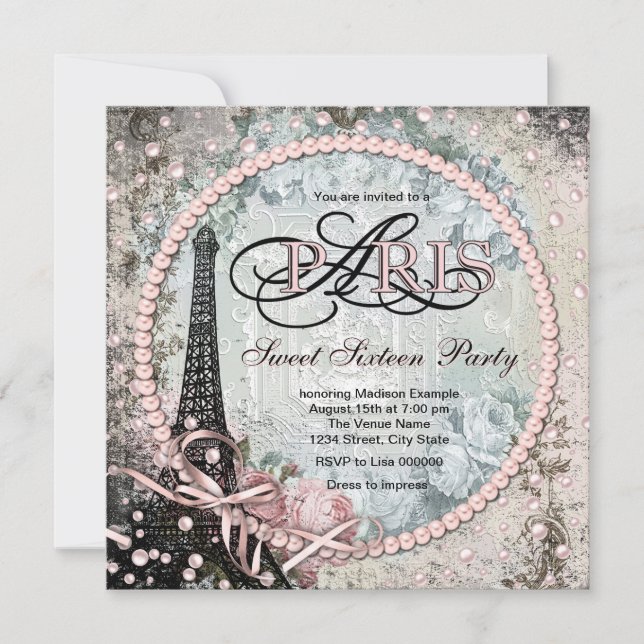 Invitation Chic Paris Sweet 16 Party (Devant)