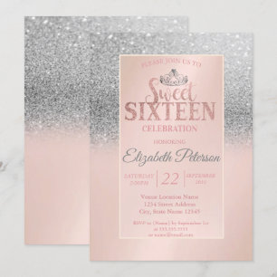 Invitation Chic Parties scintillant Argent Bokeh, Tiara Sweet