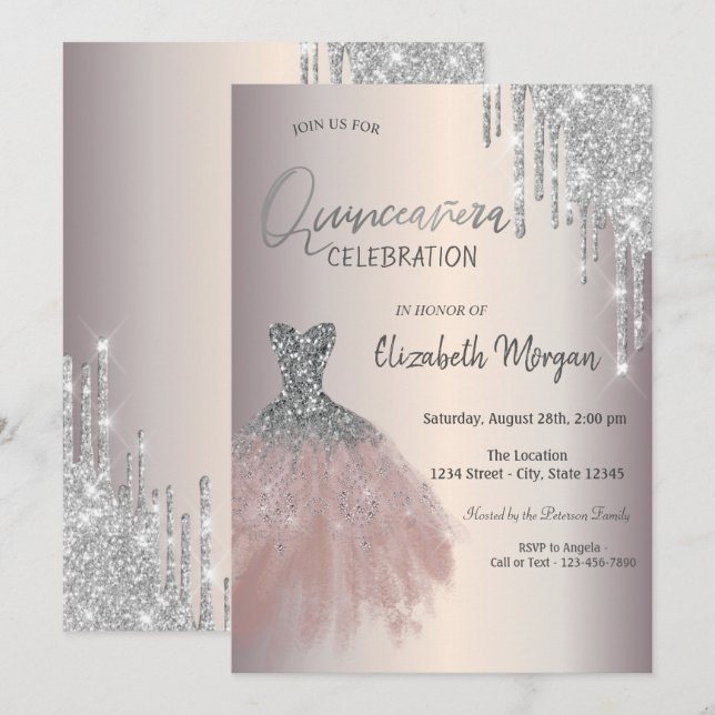 Invitation Chic Parties scintillant Argent Draps Robe Quincea (Devant / Derrière)
