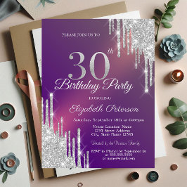 Invitation Chic Parties scintillant Argent Drips Purple 30e a