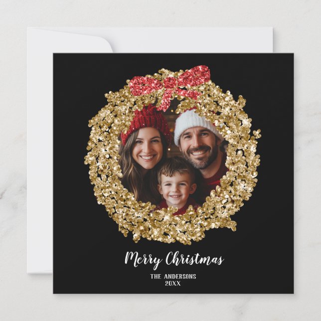 Invitation Chic Parties scintillant Bow Joyeux Noël Wreath Ph (Devant)