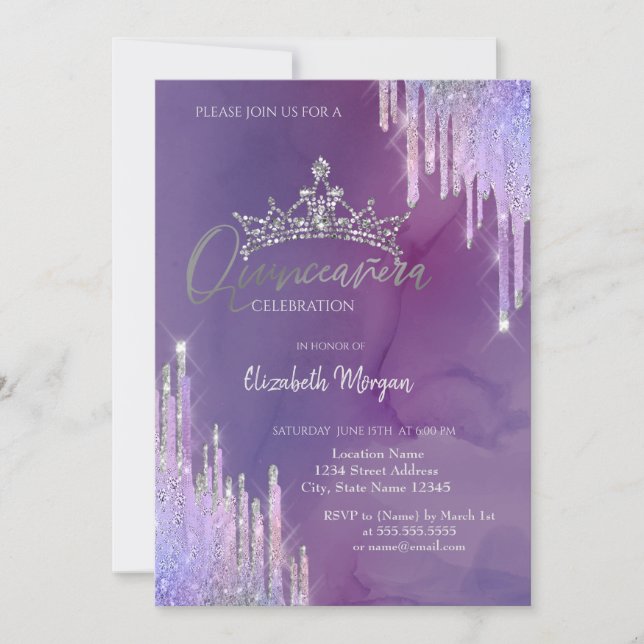 Invitation Chic Parties scintillant Couronne Drop Violet Quin (Devant)