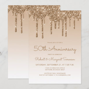 Invitation Chic Parties scintillant Drip Gold 50th Anniversar