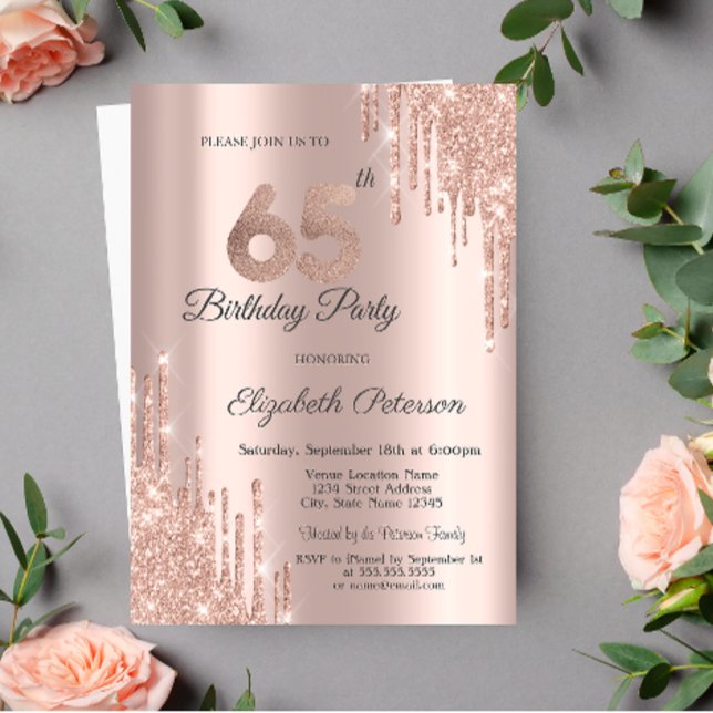 Invitation Chic Parties scintillant Drips Rose Gold 65e anniv (Créateur téléchargé)