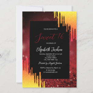 Invitation Chic Parties scintillant Jaune, Bokeh Rouge