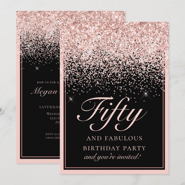 Invitation Chic Parties scintillant rose cinquante et fabuleu (Devant / Derrière)