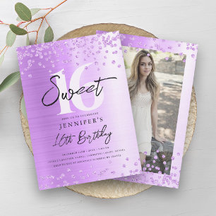 Invitation Chic Parties scintillant violet Photo Sweet 16 Par