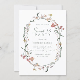 Invitation Chic Pastel Minimaliste Fleur sauvage Sweet 16