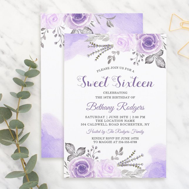 Invitation Chic Pastel Purple Rose Jardin Sweet 16 Anniversai (Créateur téléchargé)