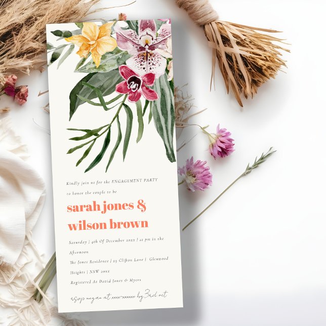 Invitation Chic Peach Blush Boho Tropical Floral Fiançailles (Créateur téléchargé)