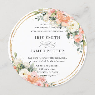 Invitation Chic Peach Ivory Blush Pink Floral Gold Mariage