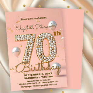 Invitation Chic Peach Pink and Gold 70th Birthday Celebration