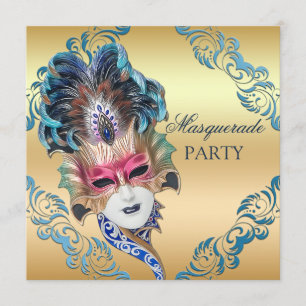 Invitation Chic Peacock Feathers Masquerade Party