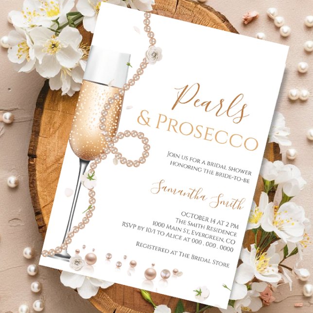 Invitation Chic Pearls et la Fête des mariées Prosecco (Créateur téléchargé)