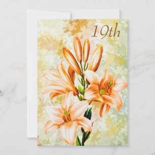 Invitation Chic Pêches & Lys Blancs 19e Anniversaire