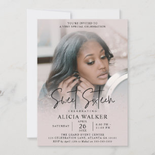 Invitation Chic Photo Sweet 16 Douce Touche Rose P