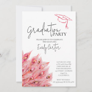Invitation Chic Pink Feather Graduation Party