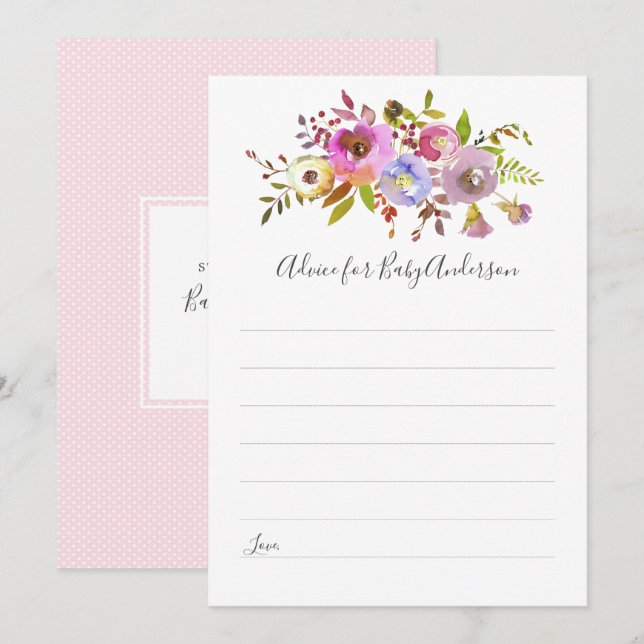 Invitation Chic Pink Floral Conseils pour le jeu de baby show (Devant / Derrière)