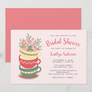 Invitation Chic Pink Floral Fête des mariées Tea Party