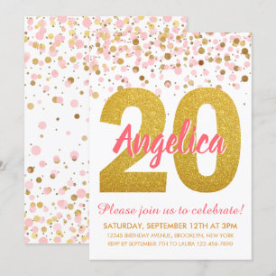 Invitation Chic Pink Gold Parties scintillant Confetti Girl 2