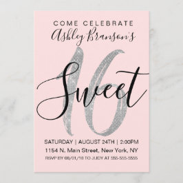 Invitation Chic Pink Silver Sequin Parties scintillant Sweet