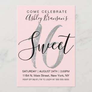 Invitation Chic Pink Silver Sequin Parties scintillant Sweet 