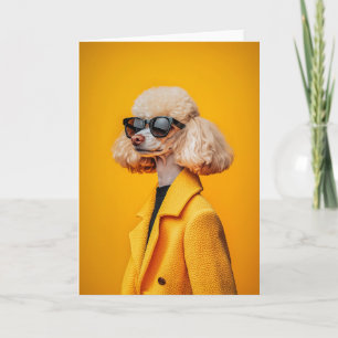 Invitation Chic Poodé en lunettes de soleil et manteau jaune