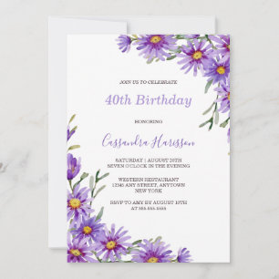 Invitation Chic Purple Aster Floral Botanique Anniversaire