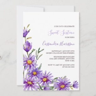 Invitation Chic Purple Aster Floral Verdure Anniversaire