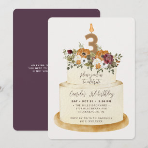 Invitation Chic Purple Automne 3 Anniversaire Gâteau