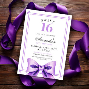 Invitation Chic Purple Bow Coquette Girl Sweet 16 Anniversair