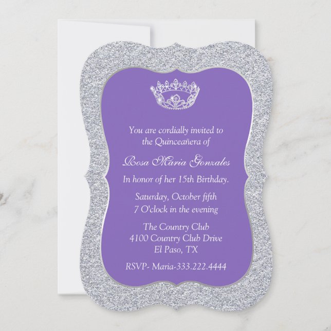 Invitation Chic Purple et Silver Quinceañera (Devant)