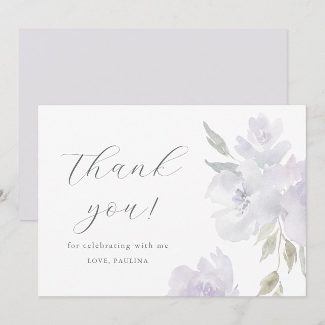 Invitation Chic Purple Floral Anniversaire Quinceañera Merci (Devant / Derrière)