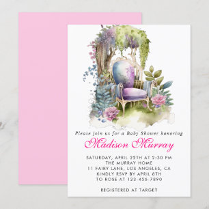 Invitation Chic Purple Floral Flower Garden Baby shower