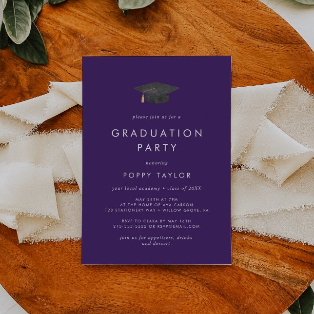 Invitation Chic Purple Grad Casquette fête de graduation (Créateur téléchargé)