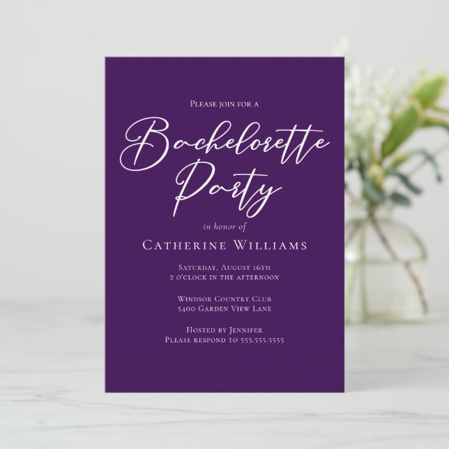 Invitation Chic Purple Minimalist Bachelorette Party (Debout devant)