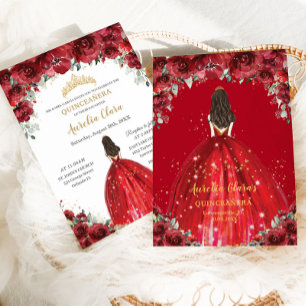Invitation Chic Quinceañera 15e princesse Rose de Flore Rouge