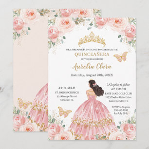Invitation Chic Quinceañera Blush Rose Floral Gold Princess