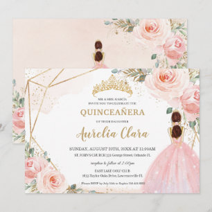 Invitation Chic Quinceañera Blush Rose Floral Tiara Anniversa
